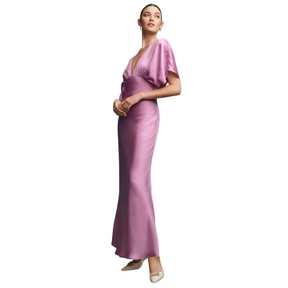 Anthropologie Dresses & Skirts - NWT Anthropologies BHLDN Amelia Deep-V Satin Maxi Dress Pink formal size XS $220